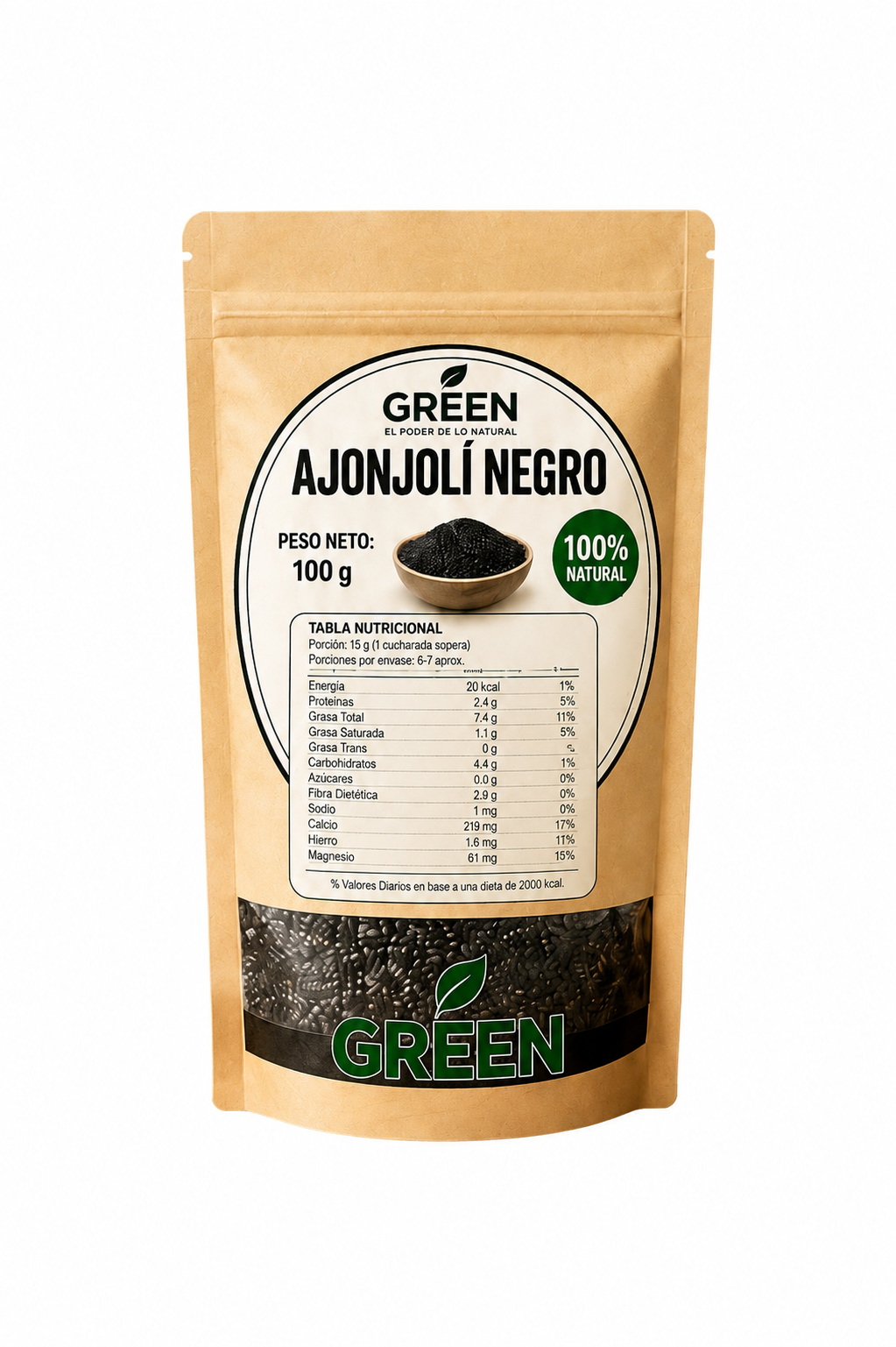 AJONJOLÍ NEGRO EN GRANO SIN TOSTAR DE 100 G